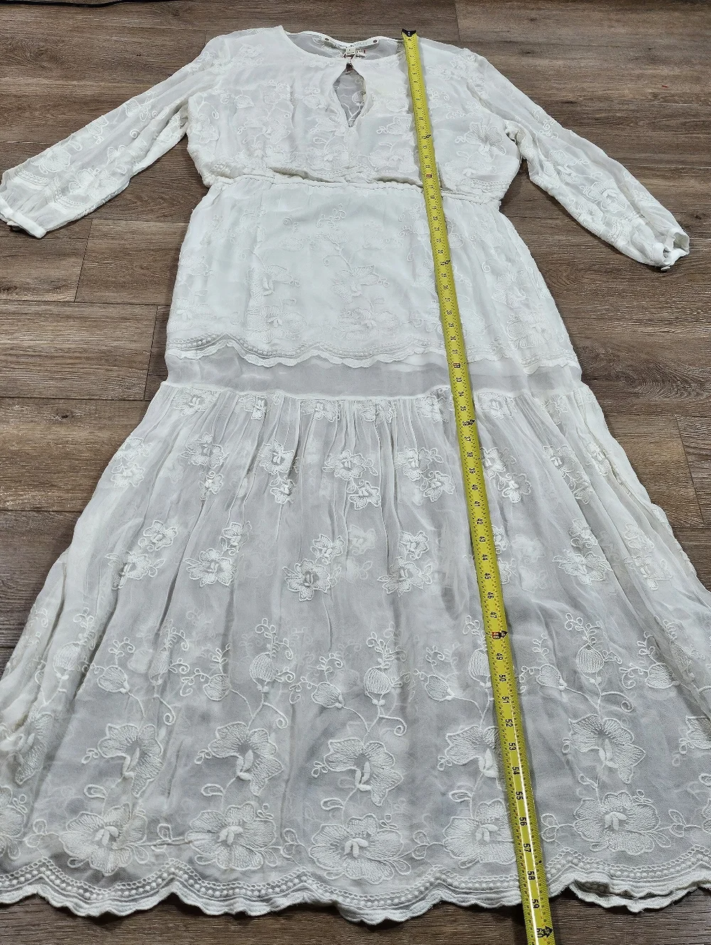 NWT Chelsea & Violet Ivory Embroidered Mesh Semi-Sheer Long Sleeve Maxi Dress - Picture 16 of 16